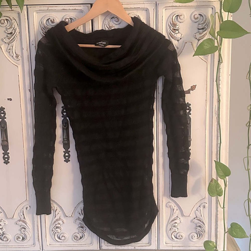 Vintage Y2K Bebe Semi-Sheer Angora Cowl Neck Sweater